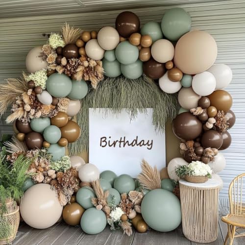 Dusty Green Nude Balloon Arch Double Stuffed Sage Green Brown Beige White Sand Cream Balloon Garland Kit for Neutral Baby Shower Birthday Wedding Woodland Wild One Dinosaur Fall Boho Party Decor - Image 2