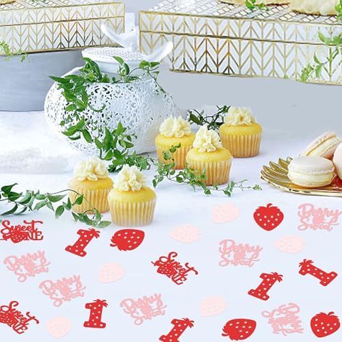 200Pcs Double-sided Pink Red Strawberry Confetti Berry Sweet One Table Confetti Red Strawberry One Table Decorations for Baby Shower Girls Berry 1st Birthday Party Confetti Supplies - Image 3