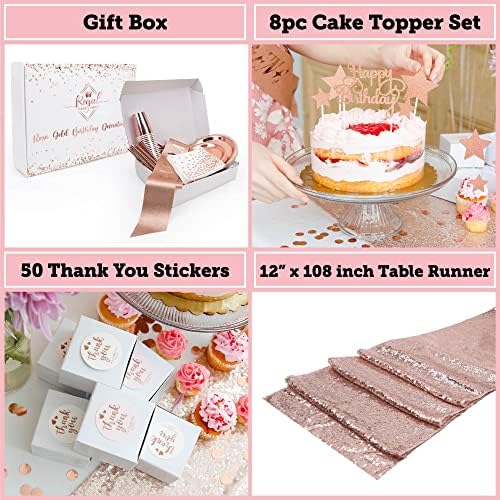 225 PC Rose Gold Birthday Party Decorations Kit for Girls, Teens, Women - Happy Birthday Banner, Curtains, Table Runner, Balloons, Sash, Tiara, Cake Topper, Plates, Cups, Napkins, Straws for 25 Guests - Image 6