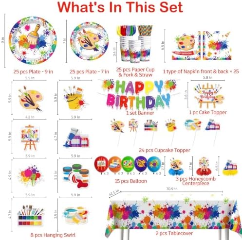 212pcs Paint Party Decorations for Art Lovers, Serves 25 - Image 3