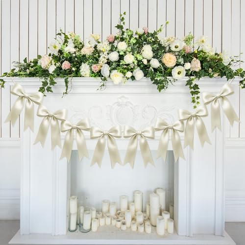 1 String of 8PCS Ivory White Bow Garland Banner Decoration,Pre-Strung Satin Ribbon Ornaments for Birthday,Bachelorette Party,Bridal Shower,Wedding,Engagement,Baby Shower,Graduation Decor,Anniversary - Image 7
