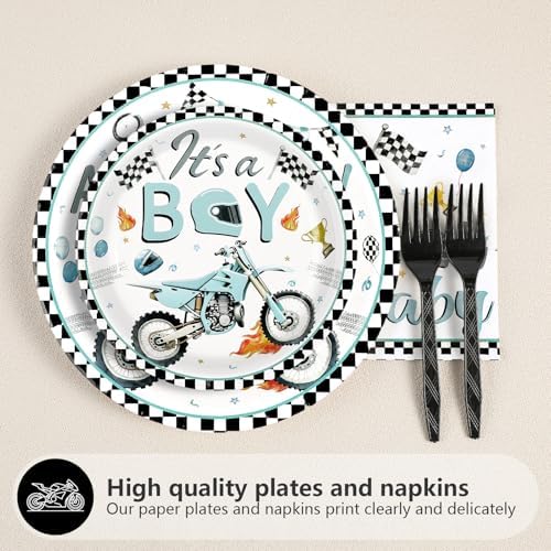 96Pcs Dirt Bike Baby Shower Party Decorations for Boys, Serves 24 - Image 3