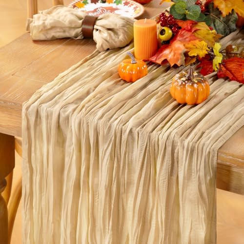 Champagne Cheesecloth Table Runner Farmhouse Fall Table Runner 10ft, 3 Pack - Image 2