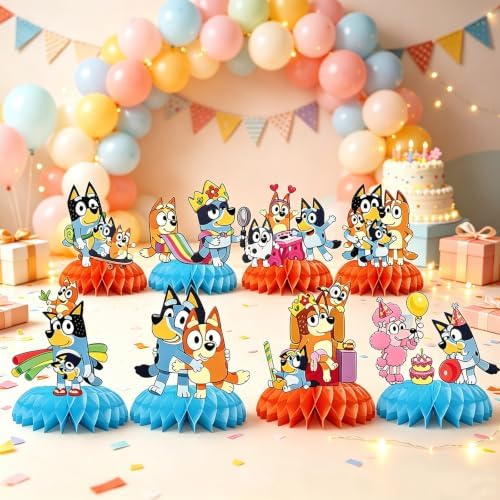 Bluey Birthday Party Supplies , 8Pcs Honeycomb Centerpieces for Dog animen Decorations, Double Sided Table Decorations Centerpieces Party. - Image 5