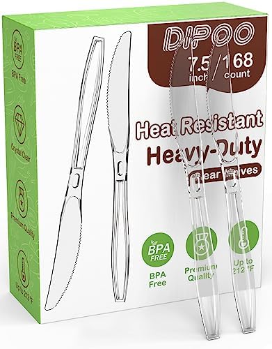 Dipoo 7.5" Clear Plastic Knives Heavy Duty, 168 Count by Dipoo