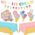 Ice Cream Party Supplies Kit for 24: Ultimate Bundle with Vibrant Paper Plates, Napkins, Cups, Tablecloth & Banner - Ice Cream Birthday Party Decorations by Gatherfun