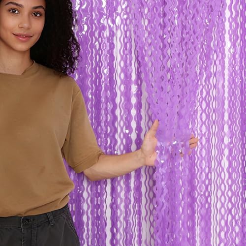 4 Pack Wavy Purple Metallic Tinsel Foil Fringe Curtains - 3.3x6.6 Feet Party Streamer Halloween Decor Foil Curtain Backdrop Holiday Celebration Party Decorations - Image 3
