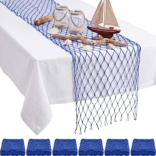 SATINIOR 6 Pcs 12 x 108'' Fishing Net Table Runner Party Decor, Royal Blue by SATINIOR