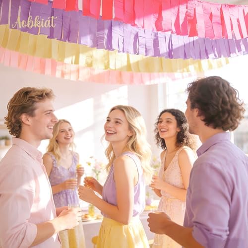 AOBKIAT Purple Hot Pink Yellow Streamers Party Decorations,5 Rolls - Image 3
