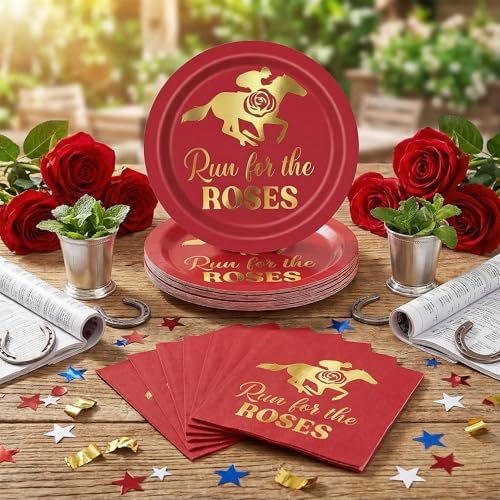 50 Pcs Derby Day Paper Plates and Napkins Set-Gold Foil - Image 5