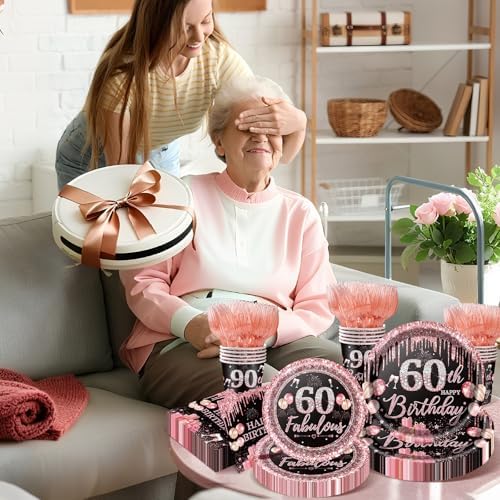 250PCS 90th Birthday Party Decorations for 50 Guests Black and Rose Gold Party Supplies for Women Include Disposable Paper Plates, Napkins, Cups, and Disposable Plastic Cutlery (90) - Image 6