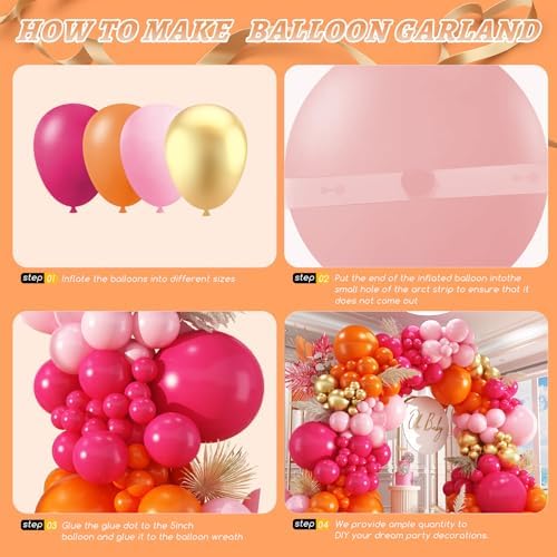 Pink and Orange Balloon Arch Kit,412Pcs Hot Pink Orange Metallic Gold Latex Balloon Garland kit 18 12 10 5 Inch Different Size Balloons for Birthday Wedding Tropical Summer Party Decorations - Image 3