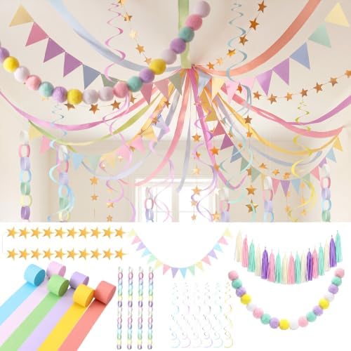 Fuyoooo Pastel Party Decorations Kit for Women, Pastel Streamers by Liraitoya