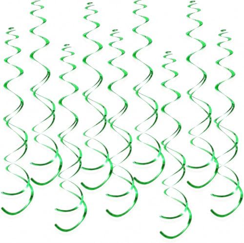 32 PCS Green Hanging Swirl, Sparkle Ceiling Hanging Decorations, Plastic Streamer Party Decorations for Birthday, St Patrick's Day, Jungle Theme, Easter, Nature Party by PARTVON