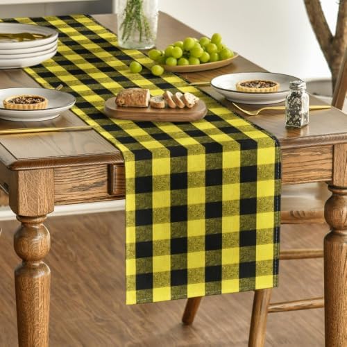 Artoid Mode Yellow and Black Buffalo Check Summer Table Runner 13x72 Inch - Image 3