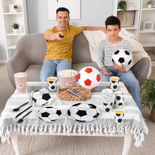 Kochorie 400 Pieces Soccer Disposable Party Tableware Sets Including Plates Cups Napkins Cutlery Serves 50 for Soccer Games Sports Birthday Party Decorations - Image 5