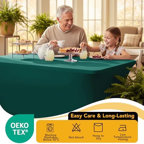 8-Pack Hunter Green Spandex Tablecloths for 6ft Rectangle Tables - Image 7