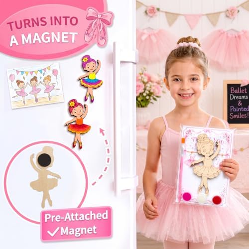 12 Pack Ballerina Party Favors, DIY Wooden Painting Magnet Craft Kits - Image 3