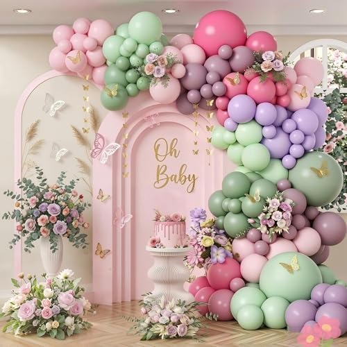 Pink Purple Green Balloons Arch Wildflower Fairy Floral Tea Party Birthday by Isndare