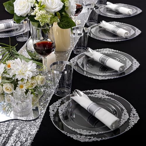 Morejoy 350PCS Clear Silver Plastic Plates - Silver Disposable Plates sets - Image 5
