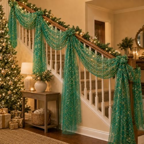 4Pcs Green Gold Table Runner, 29 x 72 in Sheer Gauze Table Decor - Image 5