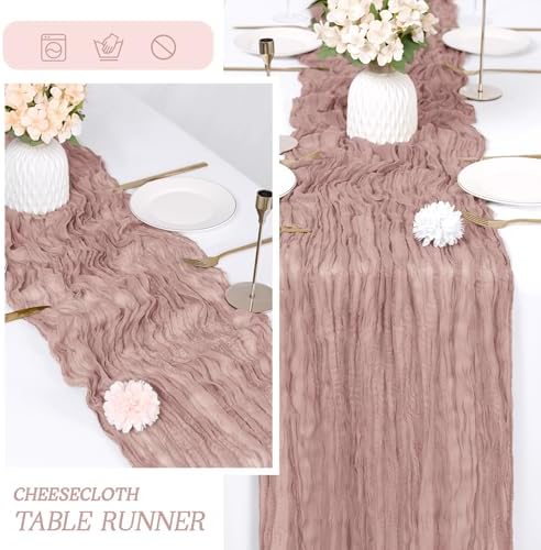 3 Pack Dusty Pink Cheesecloth Table Runner 17x108 Inch Semi Sheer Boho Gauze Cheese Cloth Fabric Table Runners Table Decor for Wedding Party Baby Shower Birthday Home Decor Garden Farmhouse - Image 6