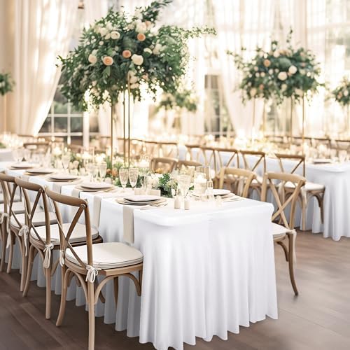 Wish Care 6 Pack White Spandex Table Clothes for 6 Foot Rectangle Tables, 6FT Wrinkle Free Fitted Tablecloths Ruffles Design Table Cover for Party, Banquet, Wedding and Events - Image 6