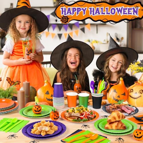 168 Pcs Halloween Party Plates and Napkin Set, Gradient Scalloped Tableware - Image 5