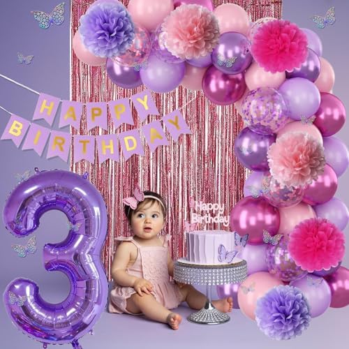 Pink Purple 3rd Birthday Party Decoration for Girls Number 3 Princess Decor - Image 6