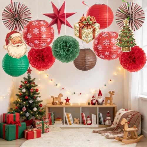 12 Pcs Christmas Paper Hanging Decorations, Vintage Lantern Party Set - Image 5