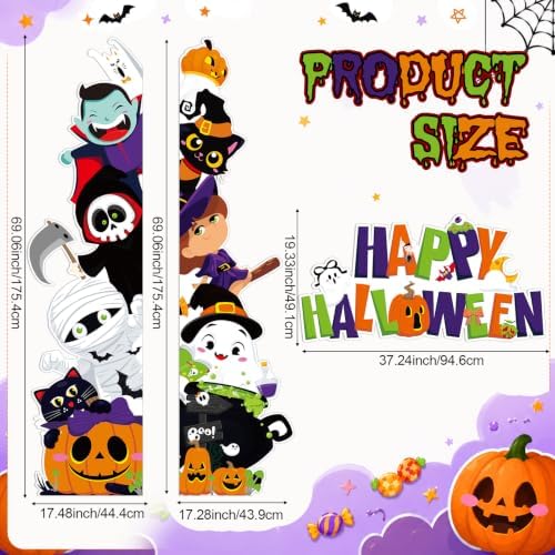 Peryiter 3 Pcs Halloween Door Decorations Cartoon Halloween Porch Signs - Image 2