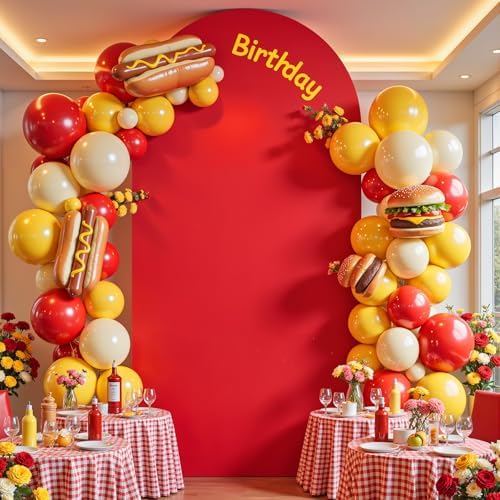 6 ft Arch Backdrop Cover Red - Double-Sided Spandex Arch Covers Stretchy Backdrop for Balloon Arches Birthday Party Baby Shower Banquet Wedding Photo Background - Image 4