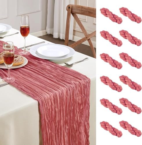 12 Pack Rose Cheesecloth Table Runner 35×120Inch Fall Boho Gauze Home Decor by AGIRL