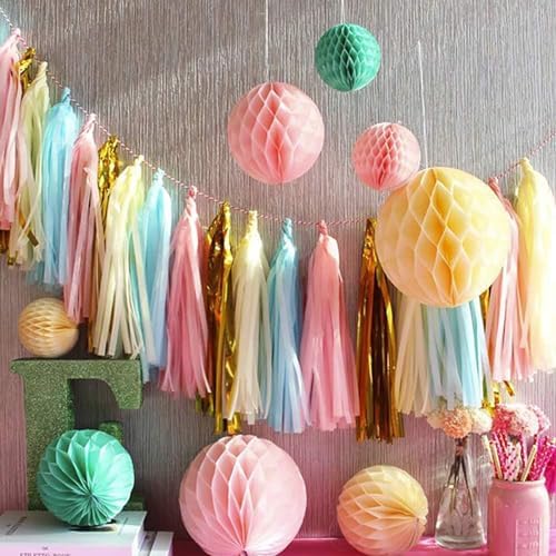 ZOOYOO Shiny Tassel Garland Tissue Paper Tassel Banner,Table Decor,DIY Kits for Party, Tassels Party Decoration,Pack of 20(Lavender,Light Blue,Mint,Silver) - Image 3