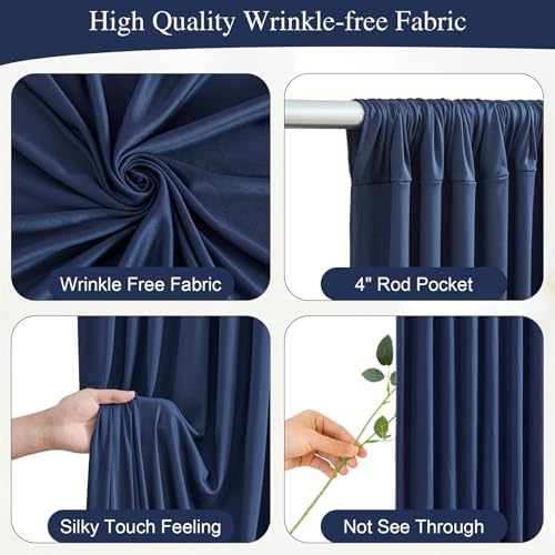 20x10FT Navy Blue Backdrop Curtains with Lights for Parties,Wrinkle Free Wedding Photo Backdrop Curtains for Baby Shower Birthday Ceremony Reception Home Party Decorations-5ft x 10ft,4 Panels - Image 2