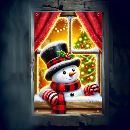 BlissYard Snowman Red Plaid Scarf Christmas Banner 31x47 Fabric - Image 6