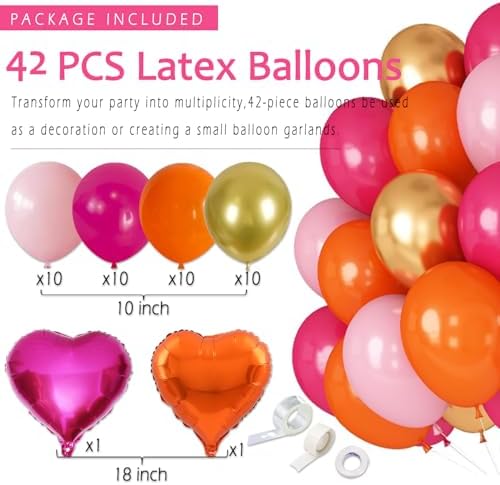 Hot-Pink Orange Birthday Decoration for Women Girl, Fall Peach Burnt-Orange Gold Balloon Décor-Happy Banner, Streamers Lanterns Honeycomb, Tissue Flowers Pom Poms Fan, Boho Sunset Autumn Party Décor - Image 4