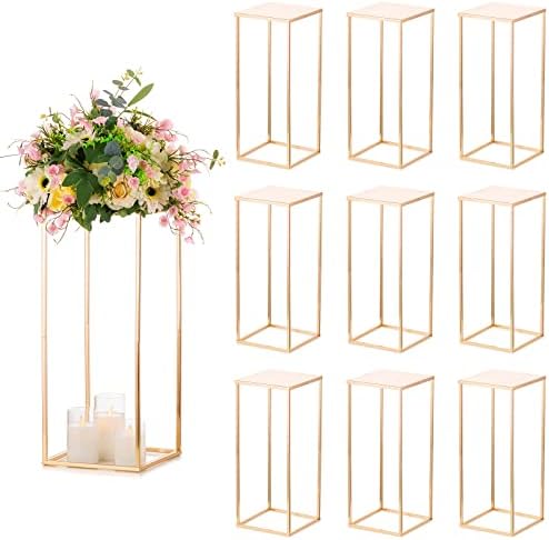 Sziqiqi Gold Centerpieces Geometric Column Flower Stand with Plate, 10Pcs by SZIQIQI