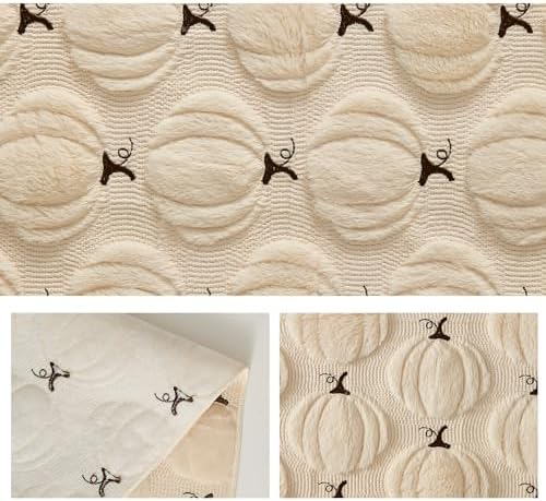 Fall Table Runner 13x120 Inch Soft Plush Faux Fur Jacquard Beige Pumpkin Table Runner, Seasonal Autumn Kitchen Dining Table Decoration for Home Party Decor ZR010A120 - Image 6