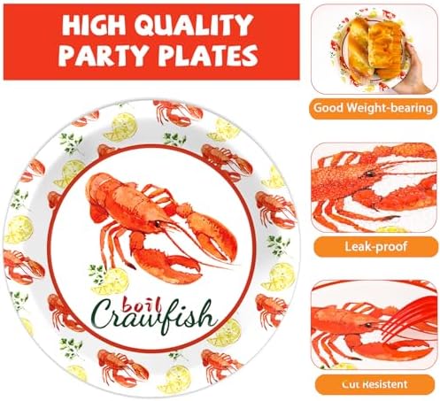 Qyeahkj 100 Pcs Crawfish Boil Party Plates and Napkins Set Crawfish Party Decorations Supplies Lobster Seafood Shrimp Boil Tableware Crawfish Crab Party Favors for Birthday Baby Shower Serve 25 - Image 4