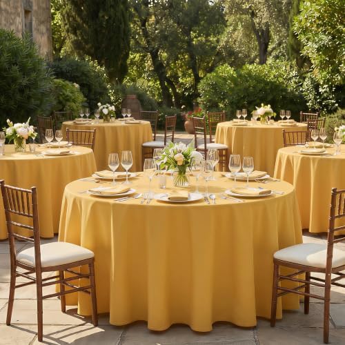 Fitable 6 Pack Gold Round Tablecloths - 70 Inches in Diameter - Image 6