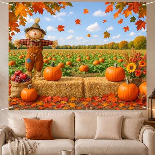 BlissYard Fall Backdrop Pumpkin Field and Scarecrow Decorations 8x6ft - Image 4