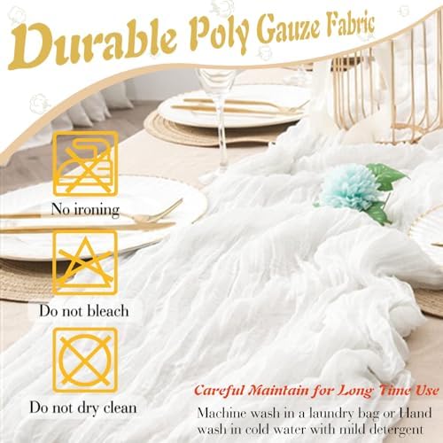 White Cheesecloth Table Runner 1 Pack 35" Boho Gauze 120 inches Long Runner Rustic Sheer Fabric Bulk for Baby Shower Wedding Bridal Birthday Party Picnic Table Decorations - Image 6