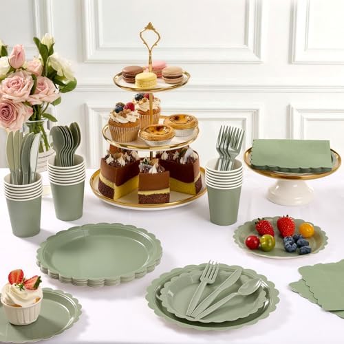 Goodluck 175 PCS Sage Green Paper Plates Set, 25 Guest Green Party Supplies - Image 5