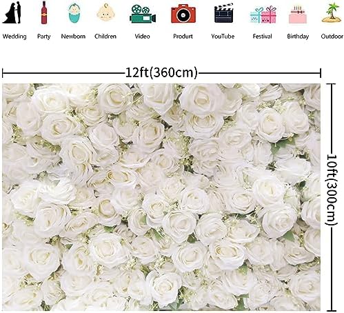 12x10FT Flower Wall Backdrop White Rose Floral Photography Background Girls Birthday Party Wedding Bridal Shower Party Decorations Portrait Photoshoot Banner Photo Booth Props - Image 2
