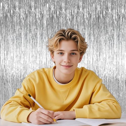Voircoloria Silver Foil Fringe Backdrop Curtains, 3.3x6.6ft, 3pcs - Image 6