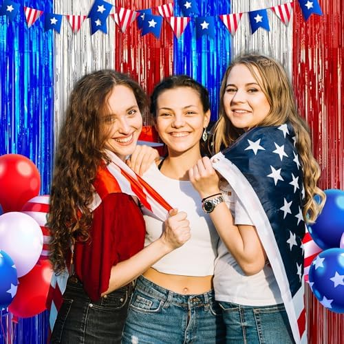 OHOME 4th of July Decorations - American Flag Backdrop Streamers | Patriotic Memorial Day Decor for Indoor Outdoor Outside - 250th Anniversary Fourth of July Accessories Party Favors,2 Pack - Image 2