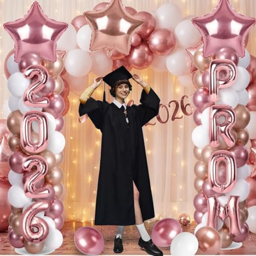 2 Sets Graduation Balloon Column Stand Kits with 132 PCS Rose Champagne Gold Latex Balloons 2026 Letters 6.5 Ft Adjustable Metal Tube Telescopic Tower Pillar with Base for Graduation Party Decoration - Image 6