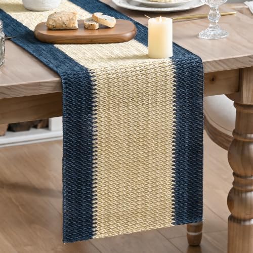 Artoid Mode Dark Blue Farmhouse Rustic Paper Braided Table Runner, Seasonal Woven Kitchen Dining Table Decoration for Home Party Decor 12x72 Inch by ArtoidMode
