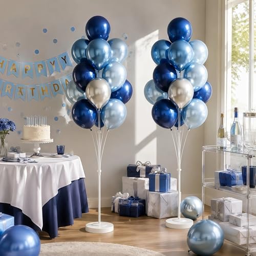 2 Sets of Chrome Blue Sliver Balloon Column Stand Kit, for Party Decor - Image 6